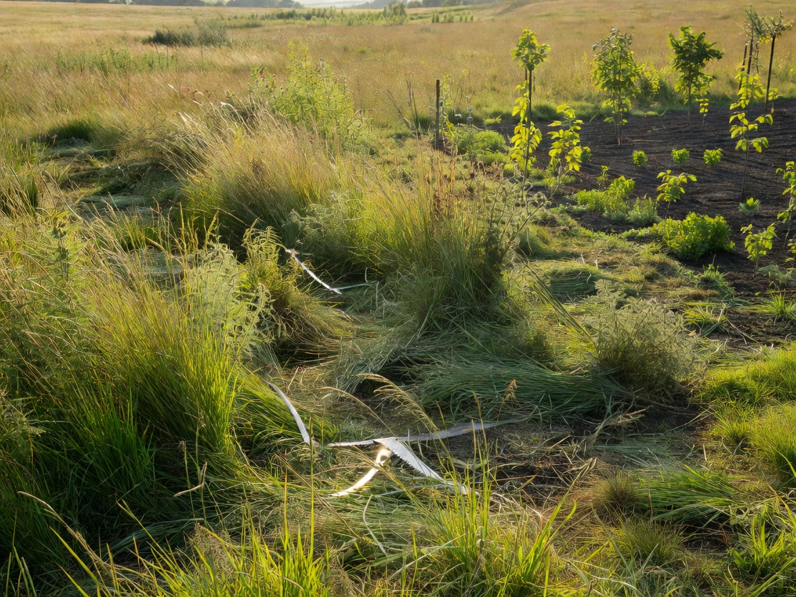 Authentic photo of tall overgrown grass being cleared during a residential garden restoration
